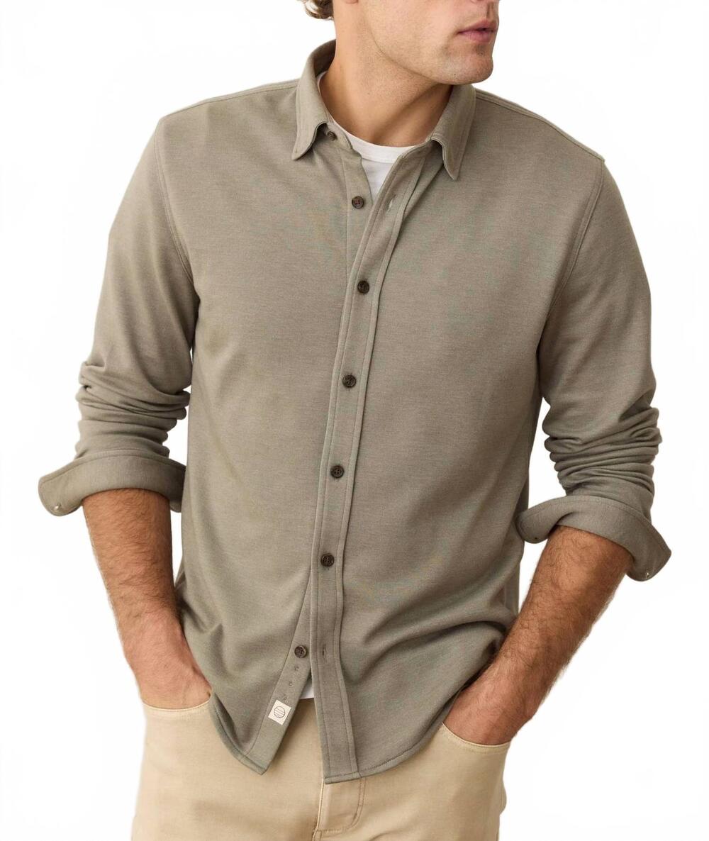 NEW MARINE LAYER pacifica long sleeve stretch shirt in vetiver